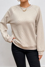 3 colors, Texture Round Neck Long Sleeve Sweatshirt