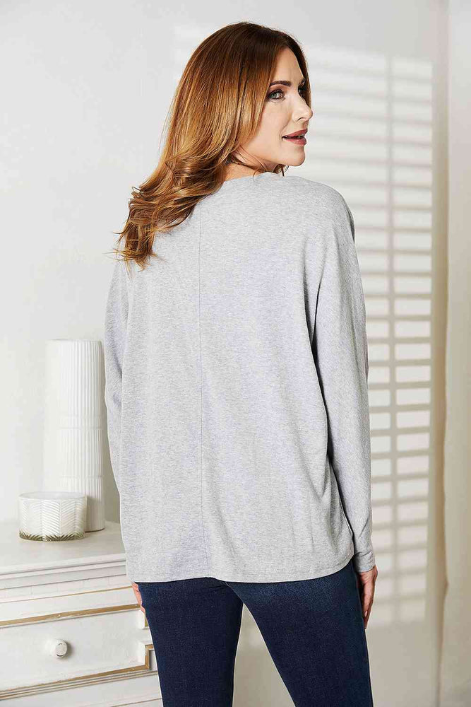 Double Take Seam Detail Round Neck Long Sleeve Top- two colors