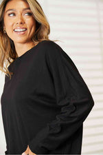 Double Take Seam Detail Round Neck Long Sleeve Top- two colors
