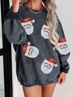 Reg + Plus Sequin Santa Patch Ribbed Sweatshirt