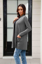 5 colors, Reg + Plus, Basic Bae Full Size Open Front Long Sleeve Cardigan with Pockets