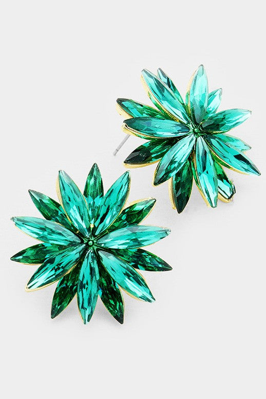 Flower Oval Stone Cluster Evening Earrings