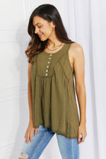 Sweet Lovely by Jen Hydrangea Full Size Lace Trim Tank in Dusty Sage