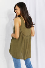 Sweet Lovely by Jen Hydrangea Full Size Lace Trim Tank in Dusty Sage