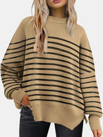 13 colors Round Neck Drop Shoulder Slit Sweater