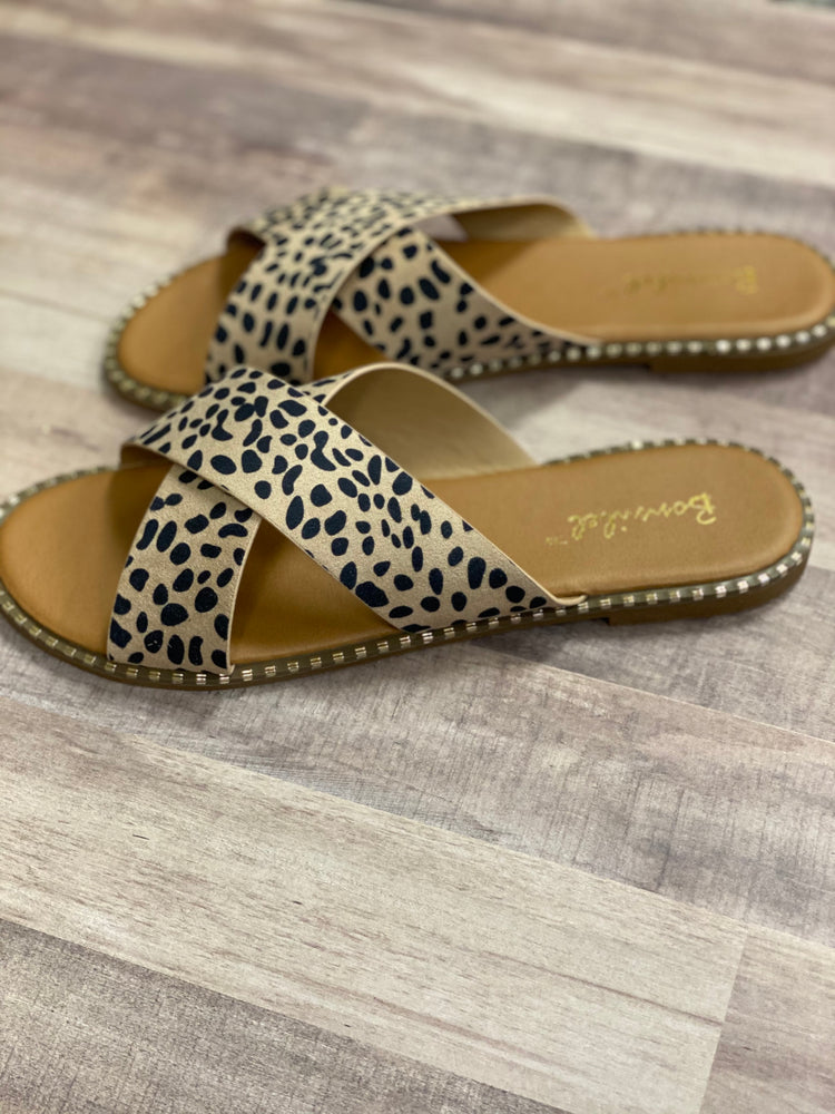 Leopard Gold Studded Criss-Cross Sandal