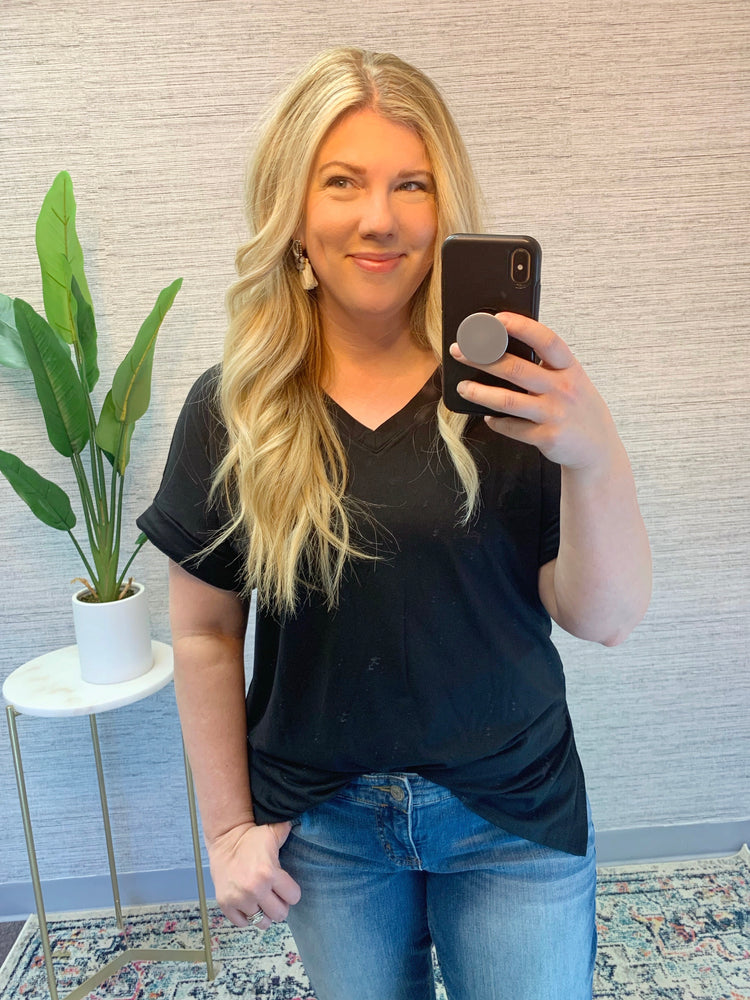 B+B Not So Basic Roll Sleeve V Neck Z