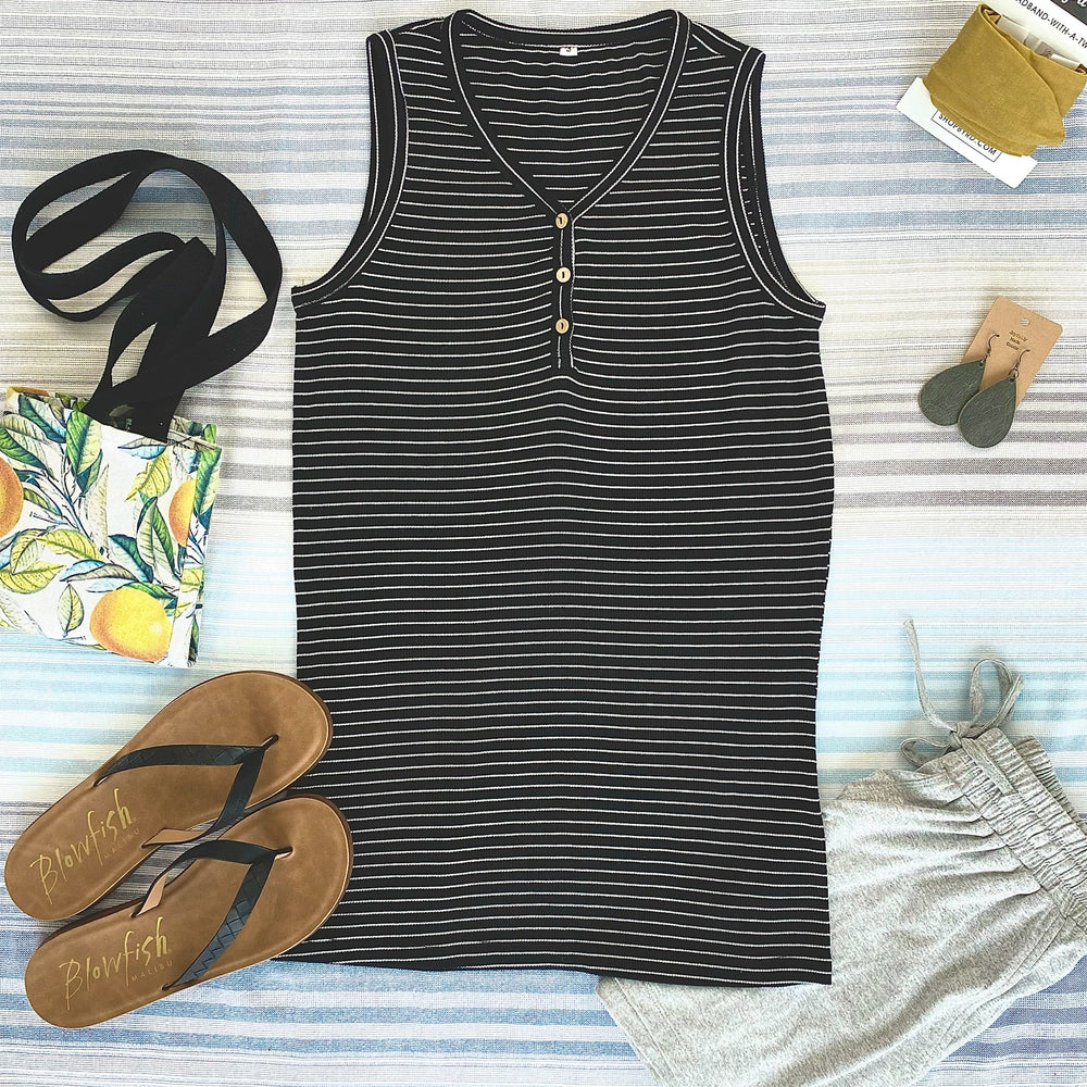 IN STOCK Addison Henley Tank - Black w/White Stripes