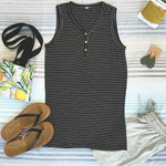 IN STOCK Addison Henley Tank - Black w/White Stripes