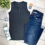 IN STOCK Addison Henley Tank - Black w/White Stripes