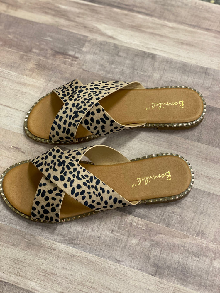 Leopard Gold Studded Criss-Cross Sandal