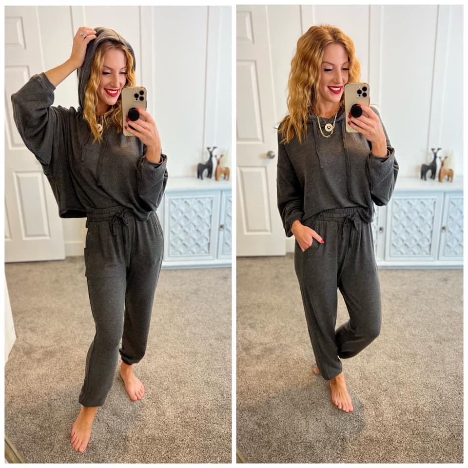 Stay Right Here Soft Knit Hoodie In Charcoal