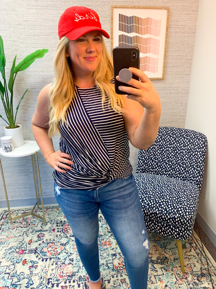 Never Knot Fabulous Sleeveless Top {Navy/Ivory}