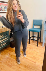 Stay Right Here Soft Knit Hoodie In Charcoal