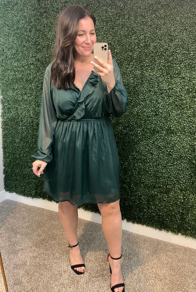 Front And Center Balloon Sleeve Dress in Green