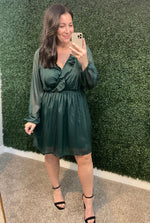 Front And Center Balloon Sleeve Dress in Green